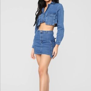 Denim cargo skirt set